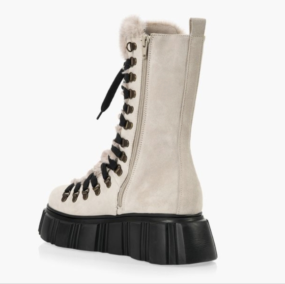 Browns B2 Tofino suede & faux fur platform moto combat boot cream Sz 9.5/10 EU40 - Picture 3 of 16